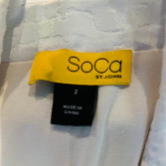 SoCa x St. John Embossed Blazer Jacket Single Button Snap Front Ivory Collar - 2 - Picture 7 of 7